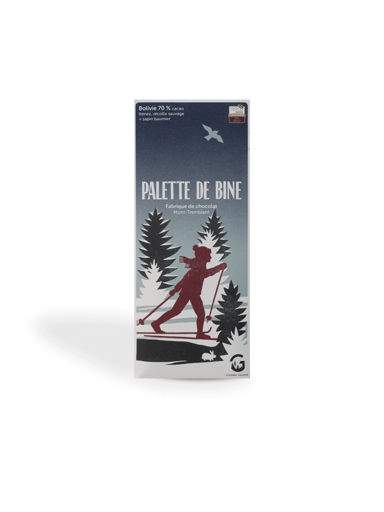 Chocolat au sapin Palette de bine sur un emballage illustré