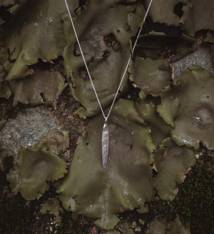 Collier Lichen à pendentif argenté posé sur des lichens
