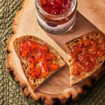 Wild crabapple and sweetclover jelly on slices of toast