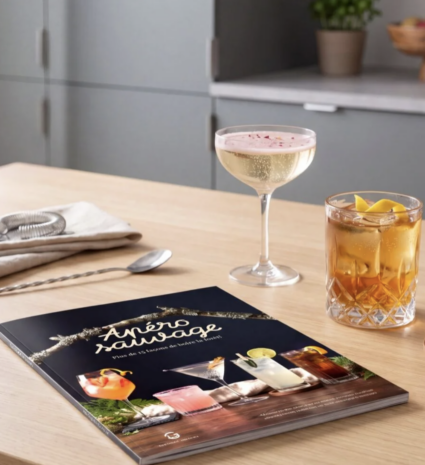 Coffret Apéro sauvage avec deux cocktails sur une table en bois